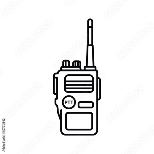 Line art icon of a walkietalkie, a portable twoway radio device for communication, isolated on