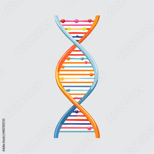 Colorful cartoon illustration of a DNA double helix structure.