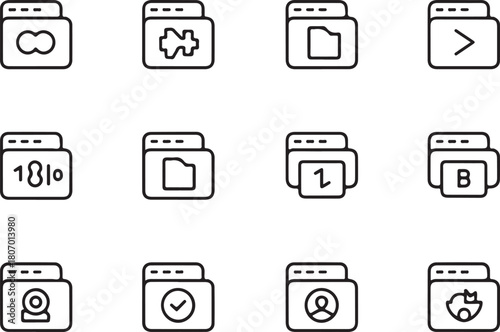 Version controller of digital file management line art icon set. Flat black color editable line vector illustration