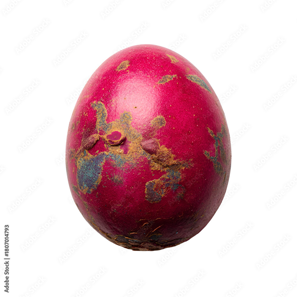 Obraz premium Vibrant pink easter egg with rustic textured details on white background