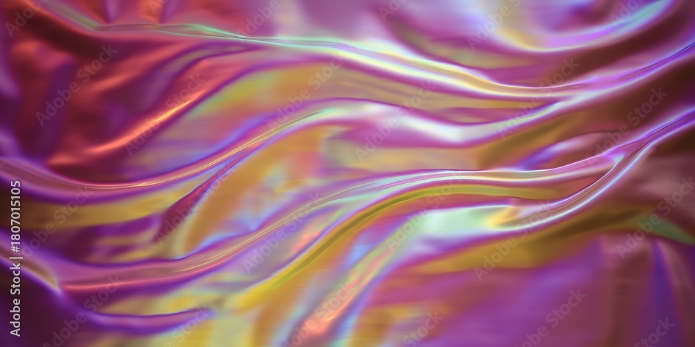 Obraz premium Colorful Iridescent Satin Fabric with Flowing Waves and Soft Texture for Elegant Backgrounds and Design Projects