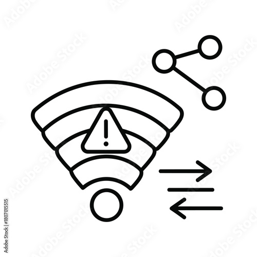 Wifi signal with warning triangle and data transfer, isolated on