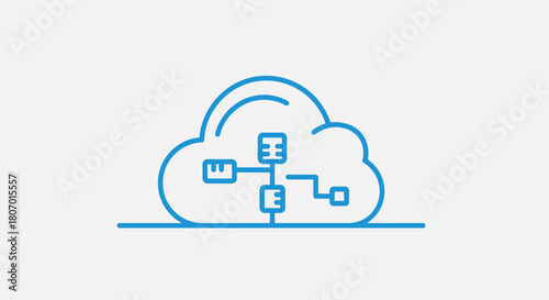 Blue cloud network icon symbolizing interconnectedness and data processing within digital