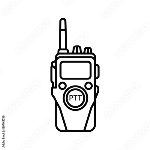 Outline of a walkie talkie with a ptt button, isolated on