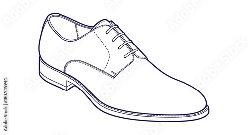 Detailed line drawing showcasing a classic men's leather dress shoe with precise outlines