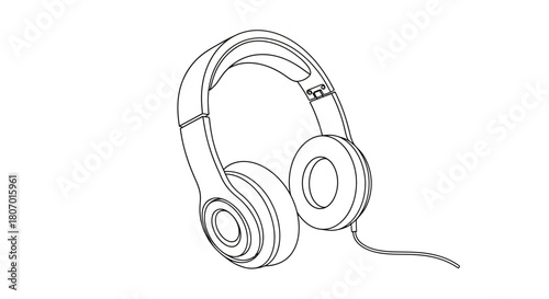 Detailed monochrome sketch of headphones illustrating technological audio equipment