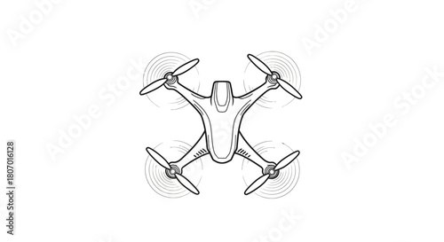 Drone illustration in minimalist sketch style, showcasing aerial technology with a clean design