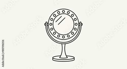 Elegant round illuminated vanity mirror in a minimalist line art style drawing