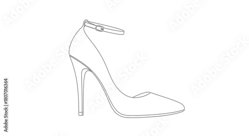 Elegant Stiletto Heel Illustration with Ankle Strap isolated on White for Design Projects