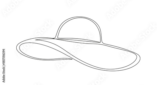 Elegant wide brimmed hat contour drawing showcasing summertime glamour and sun protection