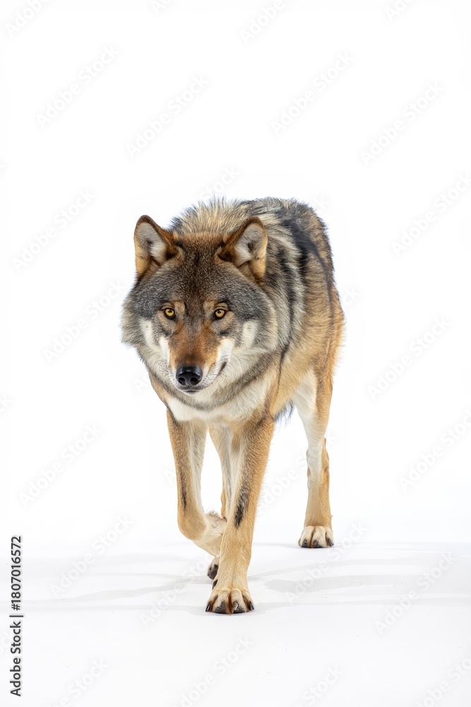 Obraz premium Intense Grey Wolf Portrait on White Background