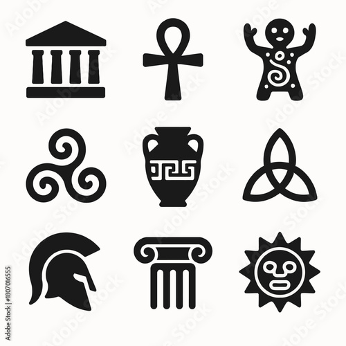 Set of ancient symbols including greek, celtic, and egyptian icons