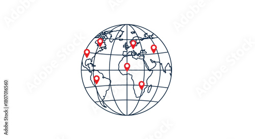 Global connectivity represented by a minimalist world map with location markers indicating various