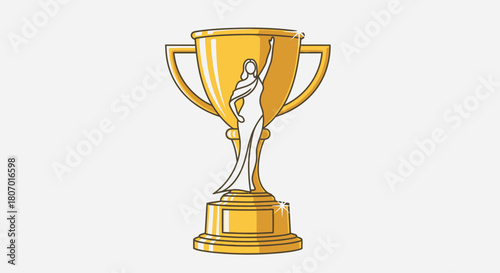 Golden trophy with a stylized figure of a woman raising her arm in celebration of victory