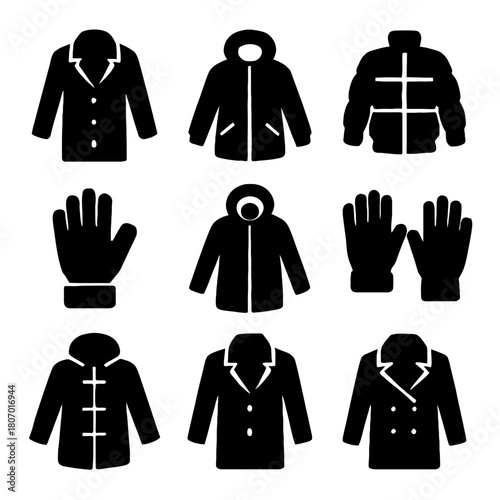 Collection of winter outerwear and accessories silhouettes