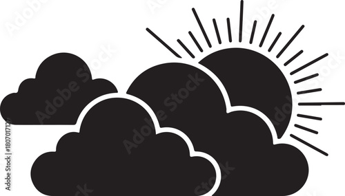 Stylized Sun Shining Through Clouds Vector Icon Weather Symbol