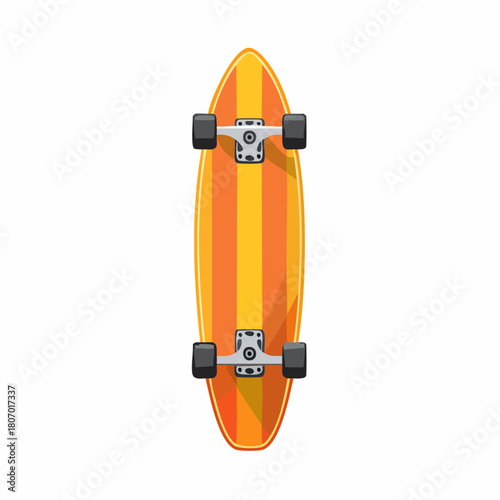 Top-down view of a striped orange and yellow longboard skateboard illustration on a white background.