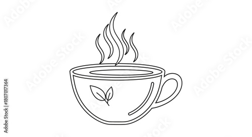 Minimalist illustration of a steaming herbal tea cup, promoting wellness and relaxation through