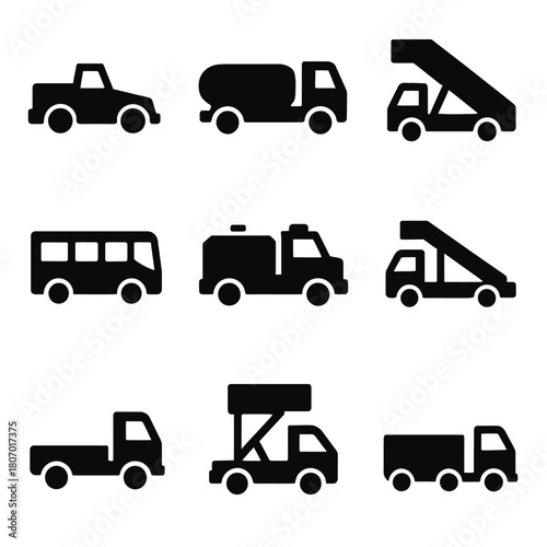 Silhouettes of various utility and transport vehicles