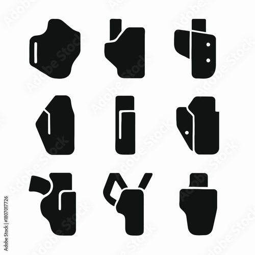 Collection of various gun holster silhouettes in different shapes and designs