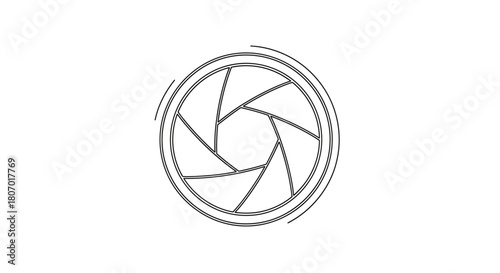 Monochrome lens aperture illustration providing a visual focusing equipment representation