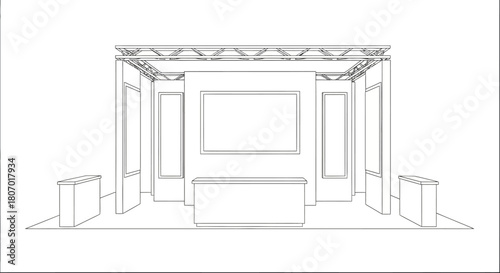 Monochrome trade show booth blueprint with customizable exhibition space design