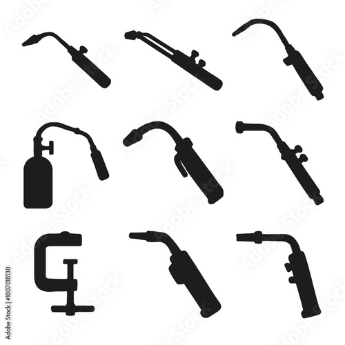 Set of black silhouette welding tools and equipment collection