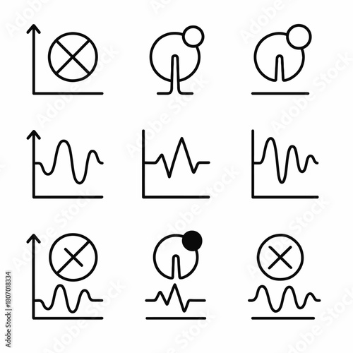 Set of abstract graphical icon designs with lines and circles