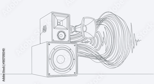 Sound system illustration showcasing music rhythm and audio transmission, a minimalist design