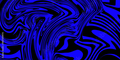 Blue wavy lines abstract background. Trendy psychedelic retro style backdrop. Waves, swirl and twirl pattern. Twisted distorted vector texture. Y2k aesthetic design