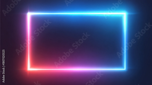 An artistic neon rectangle of light in vibrant hues of pink and blue. The rectangle gives a modern touch on a dark background