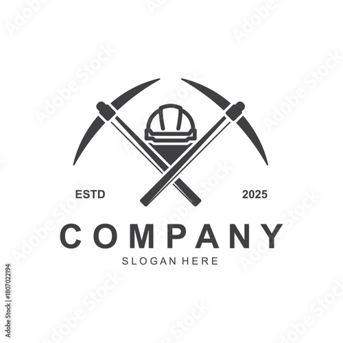 Shovel and pickaxe logo for agriculture, excavation, mining, gardening vector