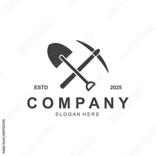 Shovel and pickaxe logo for agriculture, excavation, mining, gardening vector
