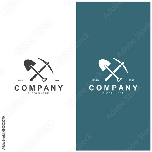 Shovel and pickaxe logo for agriculture, excavation, mining, gardening vector
