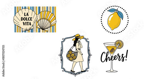 Elegant Summer Designs La Dolce Vita, Shells, Lemons, and a Stylish Lady, Celebrating Joy and Relaxation