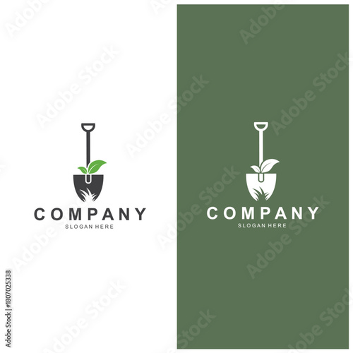Shovel and pickaxe logo for agriculture, excavation, mining, gardening vector