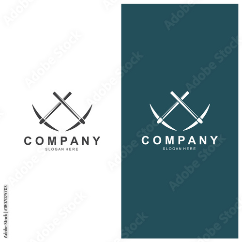 Shovel and pickaxe logo for agriculture, excavation, mining, gardening vector
