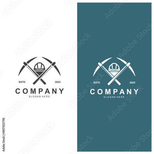 Shovel and pickaxe logo for agriculture, excavation, mining, gardening vector