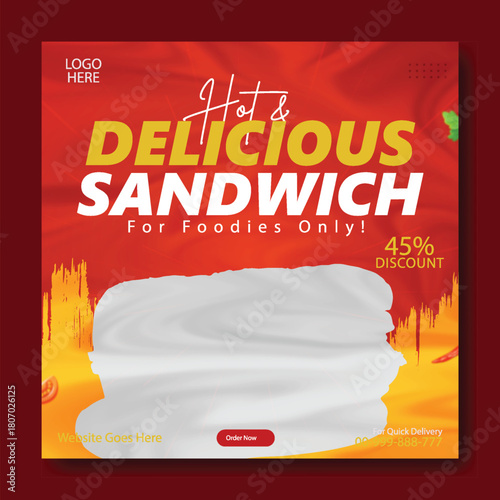 Delicious sub sandwich with fresh ingredients and bold text for food advertising