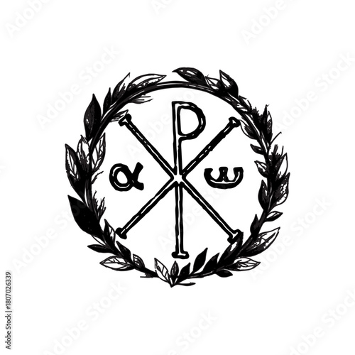 Monogram of Christ. Vintage religious sign Chi Rho on white background
