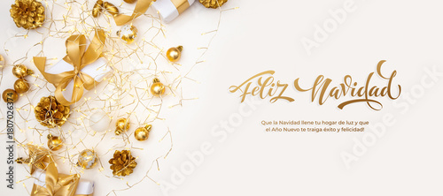 Feliz Navidad spanish Merry Christmas Modern calligraphy lettering on sticker for season greetings. Greeting card, frame, and banner. Holidays design.