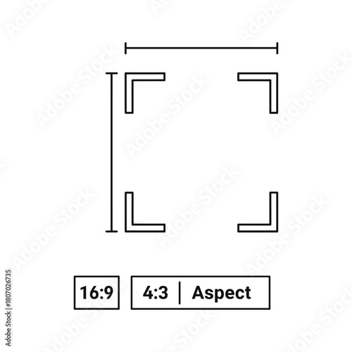 Aspect ratio selection with 169 and 43 options, isolated on