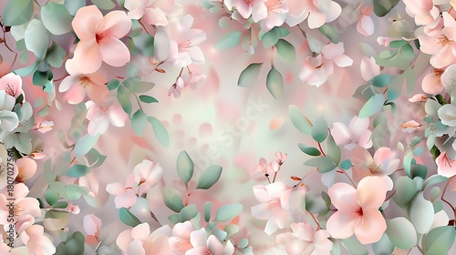 Beautiful Floral Background with Soft Pastel Flowers and Leaves in Delicate Composition for Elegant Design