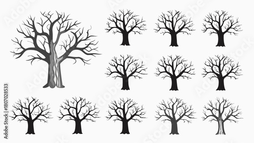 Elegant silhouette collection of bare trees, providing natural elements for creative designs and artistic compositions, originally a scalable vector graphic