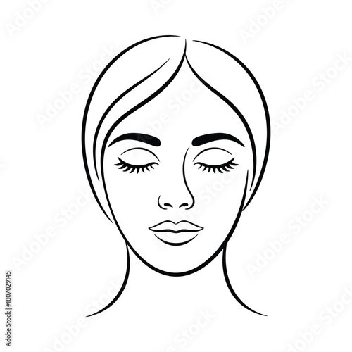 Minimalist line drawing of a woman s face with closed eyes