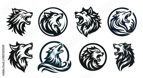  illustration of roaring wolf logo set 