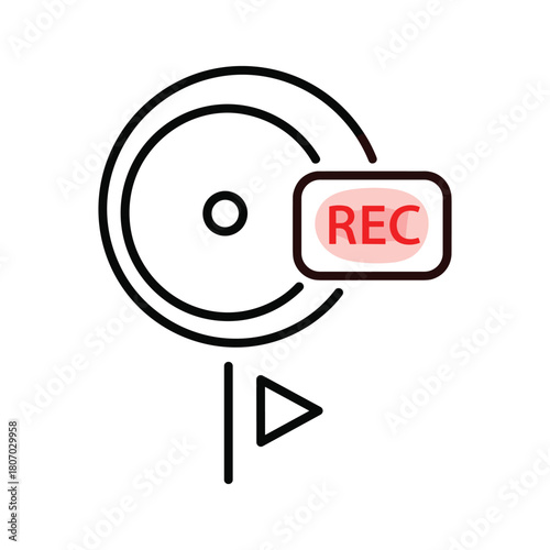 Video recording icon with play button and rec label isolated on