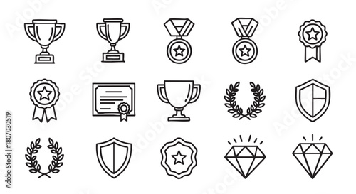 Achievement awards line art set for business and personal projects