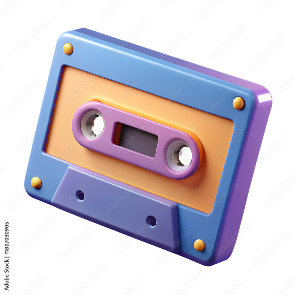Obraz premium Vibrant illustration of a classic audio cassette tape with blue, orange, and purple hues.
