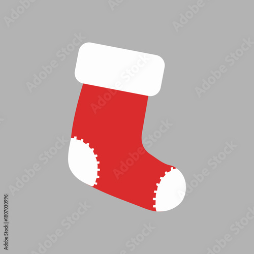 Traditional Christmas stocking icon in red and white, ready to be filled with gifts